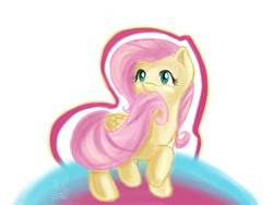 Size: 800x601 | Tagged: safe, artist:krololo, fluttershy, pegasus, pony, chewing, cute, shyabetes, solo, tail