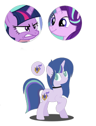 Size: 654x856 | Tagged: safe, artist:moonstoonliquor, starlight glimmer, twilight sparkle, oc, oc:moonstone galaxy, pony, unicorn, base used, choker, colored pupils, female, lesbian, magical lesbian spawn, mare, offspring, parent:starlight glimmer, parent:twilight sparkle, parents:twistarlight, raised hoof, shipping, simple background, transparent background, twistarlight