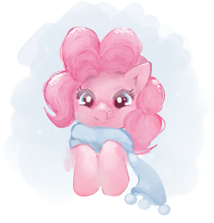 Size: 609x635 | Tagged: safe, artist:picorna, pinkie pie, earth pony, pony, clothes, cute, pixiv, scarf, snowflake, solo