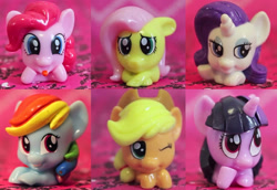 Size: 1236x852 | Tagged: safe, derpibooru import, applejack, fluttershy, pinkie pie, rainbow dash, rarity, twilight sparkle, earth pony, pegasus, pony, unicorn, cute, mane six, merchandise, pencil topper, tongue out, wink