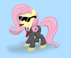 Size: 1325x1080 | Tagged: safe, artist:lomeo, fluttershy, pegasus, pony, business, businessmare, cigar, clothes, solo, suit