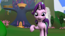 Size: 3840x2160 | Tagged: safe, artist:goatcanon, starlight glimmer, pony, unicorn, 3d, cute, female, glimmerbetes, looking at you, mare, open mouth, raised hoof, solo, source filmmaker, twilight's castle