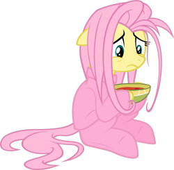 Size: 1762x1727 | Tagged: safe, artist:zacatron94, fluttershy, pegasus, pony, bed mane, clothes, footed sleeper, morning ponies, pajamas, simple background, solo, soup, transparent background, vector