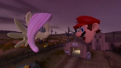 Size: 1280x720 | Tagged: safe, fluttershy, shutterfly, pegasus, pony, 3d, gmod, mario, mario's head, soveryhappy, super mario bros., this will end in tears and/or death, what has science done