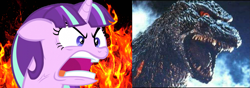 Size: 2013x708 | Tagged: safe, starlight glimmer, kaiju, pony, unicorn, angry, burning godzilla, faic, godzilla, godzilla (series), meme, ragelight glimmer