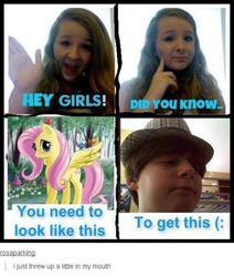 Size: 500x591 | Tagged: safe, fluttershy, human, brony, fedora shaming, hat, irl, irl human, parody, photo, trilby