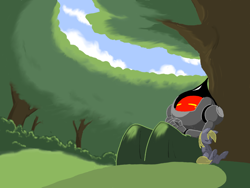 Size: 1024x768 | Tagged: safe, artist:trackpad mcderp, derpy hooves, pegasus, pony, cloud, cloudy, female, flatwoods monster, forest, mare, sky, sleeping, tree