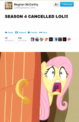 Size: 503x779 | Tagged: safe, fluttershy, season 4, fake, meghan mccarthy, reaction image, seems legit, twitter