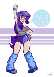 Size: 846x1200 | Tagged: safe, artist:php52, rarity, equestria girls, aerobics, athlete, clothes, exercise, homestar runner, humanized, leg warmers, leotard, open mouth, request, smiling, solo, sweat, sweatband, sweatdrop, workout, workout outfit