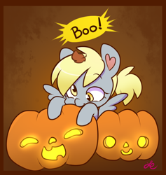 Size: 500x527 | Tagged: safe, artist:lolopan, derpy hooves, pegasus, pony, cute, derpabetes, female, jack-o-lantern, mare, pumpkin, solo