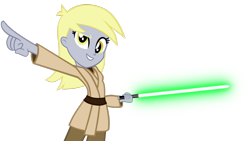 Size: 1280x720 | Tagged: safe, artist:evilangeljs, derpy hooves, equestria girls, rainbow rocks, cosplay, jedi, lightsaber, solo, star wars