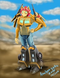 Size: 786x1017 | Tagged: safe, artist:amalgamzaku, sunset shimmer, equestria girls, autobot, equestria girls in disguise, phoenix prime, solo, transformers