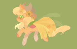 Size: 964x613 | Tagged: safe, artist:cenyo, applejack, earth pony, pony, clothes, dress, flower, simple background, solo