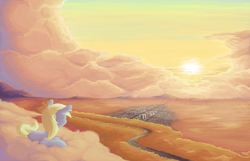 Size: 1500x966 | Tagged: safe, artist:yeendip, derpy hooves, pegasus, pony, female, mare, prone, scenery, solo