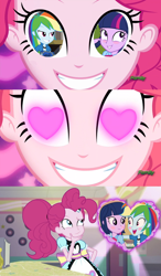 Size: 1280x2192 | Tagged: safe, derpibooru import, pinkie pie, rainbow dash, twilight sparkle, coinky-dink world, eqg summertime shorts, equestria girls, female, heart eyes, lesbian, meme, pinkie's eyes, shipping, twidash, wingding eyes