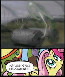 Size: 595x709 | Tagged: safe, fluttershy, pegasus, pony, blue coat, blue eyes, dialogue, exploitable meme, female, looking up, mare, meme, multicolored tail, nature is so fascinating, obligatory pony, pikmin, pikmin 2, pink coat, pink mane, smiling, speech bubble, waterwraith, wings, yellow coat