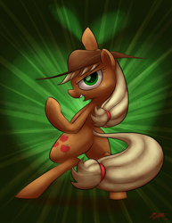 Size: 1275x1650 | Tagged: safe, artist:loosepopcorn, applejack, earth pony, pony, action pose, bipedal, solo