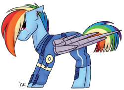 Size: 530x385 | Tagged: safe, artist:yourbestnightmaree, derpibooru import, rainbow dash, pegasus, pony, alternate timeline, amputee, apocalypse dash, augmented, clothes, crystal war timeline, female, looking at you, mare, military, military uniform, prosthetic limb, prosthetic wing, prosthetics, scar, signature, simple background, solo, torn ear, transparent background, uniform