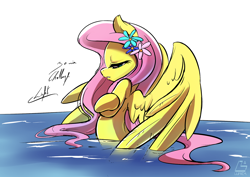 Size: 1200x849 | Tagged: safe, artist:light262, fluttershy, pegasus, pony, 30 minute art challenge, bath, bathing, ocean, signature, solo, water