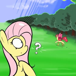 Size: 1280x1280 | Tagged: safe, apple bloom, fluttershy, pegasus, pony, bloom n' shy, comic, female, mare