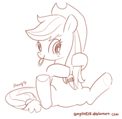 Size: 565x550 | Tagged: safe, artist:amy30535, applejack, earth pony, pony, animated, brush, brushie, comb, cute, diabetes, female, freckles, hair, hat, hnnng, jackabetes, mare, monochrome, open mouth, sitting, sketch, solo