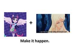 Size: 1115x741 | Tagged: safe, derpibooru import, twilight sparkle, equestria girls, exploitable meme, humanized, lady amalthea, make it happen, the last unicorn