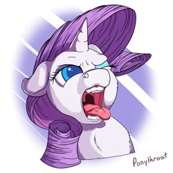 Size: 600x600 | Tagged: safe, artist:ponythroat, rarity, pony, unicorn, bust, colored pupils, disgusted, maw, mawshot, open mouth, portrait, silly face, solo, throat bulge, tongue out, uvula