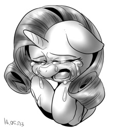 Size: 727x804 | Tagged: safe, artist:nekubi, rarity, pony, unicorn, crying, grayscale, monochrome, solo