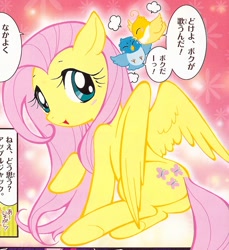 Size: 600x654 | Tagged: safe, artist:akira himekawa, fluttershy, bird, pegasus, pony, cute, japanese, manga, official, pucchigumi, shyabetes