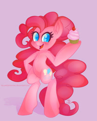 Size: 1000x1253 | Tagged: safe, artist:falleninthedark, pinkie pie, pony, bipedal, cupcake, solo