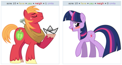 Size: 527x280 | Tagged: safe, derpibooru import, big macintosh, twilight sparkle, earth pony, pony, exploitable meme, juxtaposition, juxtaposition win, male, shipping, stallion, straight, twimac