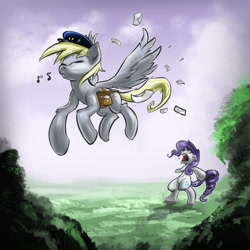 Size: 1200x1200 | Tagged: safe, artist:azzy-cola, derpy hooves, rarity, pegasus, pony, unicorn, female, mailmare, mare