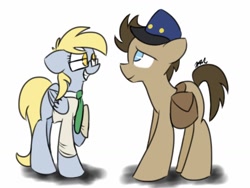 Size: 1024x768 | Tagged: safe, artist:leetle-pink-fudge, derpy hooves, doctor whooves, pegasus, pony, accessory swap, female, mare