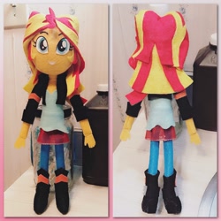 Size: 2048x2048 | Tagged: safe, artist:lucaspratt, sunset shimmer, equestria girls, friendship games, boots, clothes, collage, female, high heel boots, irl, jacket, leather jacket, photo, plushie, rear view, solo