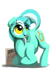 Size: 1500x2000 | Tagged: safe, artist:gasmaskfox, lyra heartstrings, pony, unicorn, ass up, backbend, cute, expensive imported oats, food, lyrabetes, oats, simple background, sitting, smiling, solo, white background