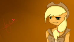 Size: 1024x578 | Tagged: safe, artist:f-l-u-t-t-e-r-shy, applejack, anthro, earth pony, pony, female, mare, solo