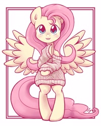 Size: 2400x3000 | Tagged: safe, artist:steffy-beff, fluttershy, pegasus, pony, bipedal, clothes, cute, solo, sweater, sweatershy