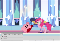 Size: 694x473 | Tagged: safe, edit, pinkie pie, earth pony, pony, crystal empire, fake, flash, kirby, kirby (character), op is a cuck, seems legit