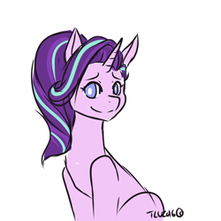 Size: 2000x2000 | Tagged: safe, artist:teeeluh, starlight glimmer, pony, unicorn, cute, female, glimmerbetes, horn, looking at you, simple background, sketch, smiling, solo