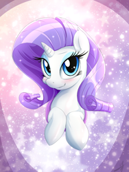 Size: 1500x2000 | Tagged: safe, artist:kyodashiro, rarity, pony, unicorn, blushing, female, lidded eyes, looking at you, mare, palindrome get, smiling, solo