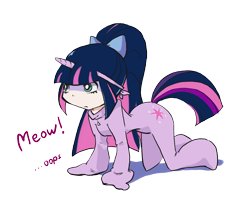 Size: 1826x1483 | Tagged: safe, artist:fenix-dream, derpibooru import, twilight sparkle, anarchy stocking, breasts, clothes, costume, crossover, footed sleeper, pajamas, panty and stocking with garterbelt, small breasts, twilight cat, you're doing it wrong