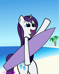 Size: 2398x3003 | Tagged: safe, artist:rose5tar, rarity, pony, unicorn, beach, hawaii, inkscape, ocean, solo, summer, vector