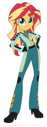 Size: 1271x3365 | Tagged: safe, artist:pyrus-leonidas, sunset shimmer, equestria girls, clothes, gloves, hand on hip, high heels, looking at you, simple background, smiling, solo, spacesuit, transparent background, ultra galaxy mega monster battle