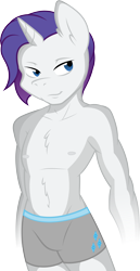 Size: 3435x6677 | Tagged: safe, artist:ambris, artist:gray-gold, elusive, rarity, anthro, bare chest, belly button, clothes, cutie mark underwear, rule 63, simple background, solo, topless, transparent background, underwear