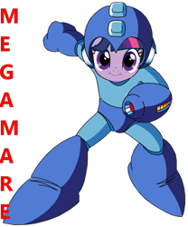 Size: 683x820 | Tagged: safe, artist:bucky, derpibooru import, twilight sparkle, capcom, crossover, megaman, megamare, simple background, solo, text, transparent background