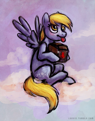 Size: 545x693 | Tagged: dead source, safe, artist:fjording, derpy hooves, pegasus, pony, cloud, cloudy, female, mare, package, solo, tongue out