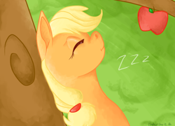 Size: 712x512 | Tagged: safe, artist:shadowstar-12, applejack, earth pony, pony, female, mare, sleeping, solo