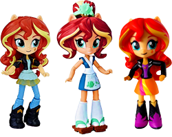 Size: 728x579 | Tagged: safe, sunset shimmer, fish, equestria girls, friendship games, comparison, doll, equestria girls minis, eqventures of the minis, multeity, shimmerstorm, sunset sushi, toy, triality, trio