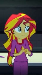 Size: 169x299 | Tagged: safe, screencap, sunset shimmer, equestria girls, rainbow rocks, clothes, cropped, cute, pajamas, pen, shimmerbetes, solo