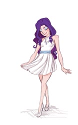 Size: 705x1133 | Tagged: safe, artist:demdoodles, rarity, human, eyes closed, high heels, humanized, necklace, short dress, solo